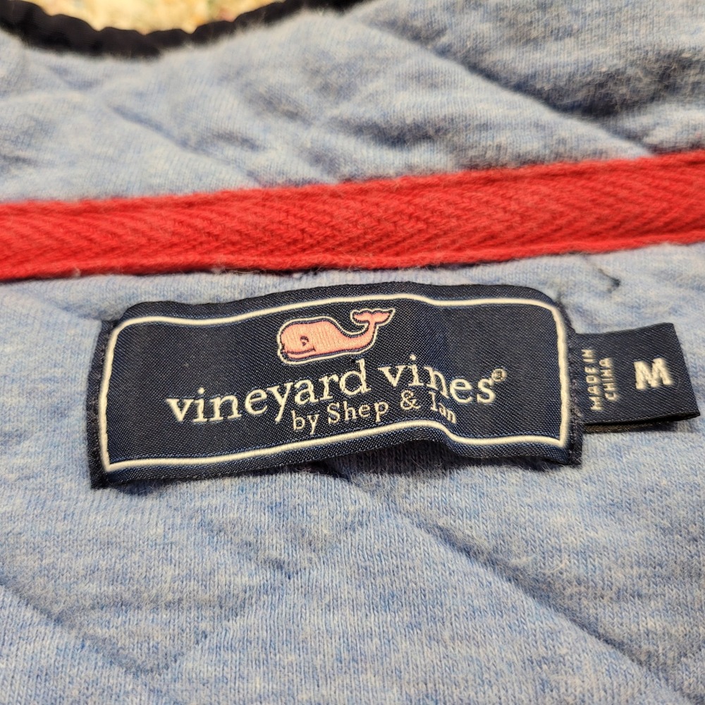 Vineyard Vines Sweater Mens Medium Blue Navy Red Snap Mock Neck Quilted Pullover - Picture 8 of 16